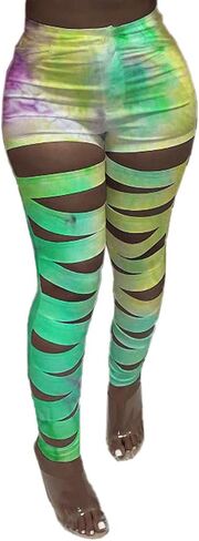 Yeshire Women's High Waisted Cutout Ripped Skinny Leggings Yoga Active Pants in Kuwait