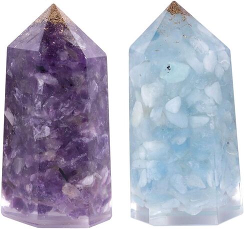 TUMBEELLUWA Pack of 2 Healing Crystal Points, Orgone Energy Generator Figurines for Home Decoration, Reiki Crystal Wands for Meditation Yoga, Peridot+Garnet Crystal Stones in Saudi Arabia