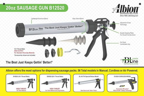 Albion Engineering E12S20 B-Line Cordless Sausage Caulking Gun, No Drip, 12V, 20 oz | No-drip design, 20 oz capacity in Saudi Arabia