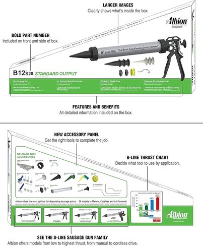 Albion Engineering E12S20 B-Line Cordless Sausage Caulking Gun, No Drip, 12V, 20 oz | No-drip design, 20 oz capacity in Saudi Arabia