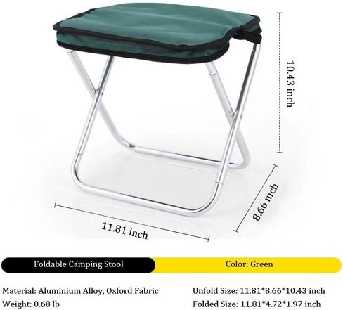 Portable Aluminum Folding Stool with Self Zippered Storage Bag, Lightweight 0.68 lbs, for Outdoor Activities Hiking Camping Picnic Fishing, 330 LBS Capacity (Black) in Kuwait