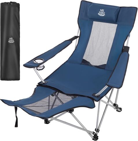 كرسي التخييم DEERFAMY مع مسند للقدمين، سعة وزن تصل إلى 260 رطلاً، 600D أكسفورد مستلق أرجل كرسي التخييم قابلة للطي مع مسند الرأس وحاملي الأكواب وحقيبة تخزين خارجية in Kuwait