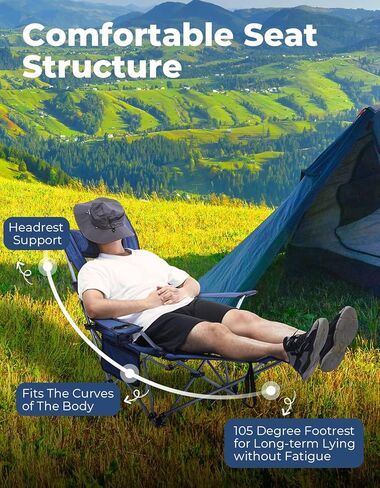 كرسي التخييم DEERFAMY مع مسند للقدمين، سعة وزن تصل إلى 260 رطلاً، 600D أكسفورد مستلق أرجل كرسي التخييم قابلة للطي مع مسند الرأس وحاملي الأكواب وحقيبة تخزين خارجية in Kuwait