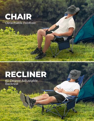 كرسي التخييم DEERFAMY مع مسند للقدمين، سعة وزن تصل إلى 260 رطلاً، 600D أكسفورد مستلق أرجل كرسي التخييم قابلة للطي مع مسند الرأس وحاملي الأكواب وحقيبة تخزين خارجية in Kuwait