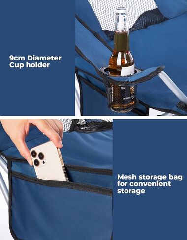 كرسي التخييم DEERFAMY مع مسند للقدمين، سعة وزن تصل إلى 260 رطلاً، 600D أكسفورد مستلق أرجل كرسي التخييم قابلة للطي مع مسند الرأس وحاملي الأكواب وحقيبة تخزين خارجية in Kuwait