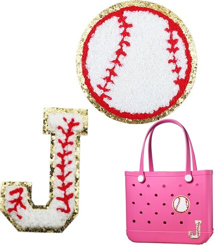 2PCS Baseball Embroidered Initial Glitter Charms For BOGG BAG Accessories For BOGG BAG Beach Tote Bags Decor in Saudi Arabia