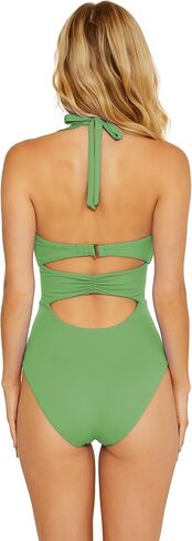 Buckle Up - Women's One Piece Bandeau Swimsuit with Cut Out Neckline and Removable Cups, Bathing Suits for Women in Kuwait
