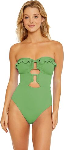Buckle Up - Women's One Piece Bandeau Swimsuit with Cut Out Neckline and Removable Cups, Bathing Suits for Women in Kuwait