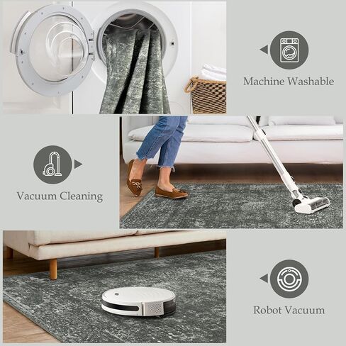 سجاد Seavish قابل للغسل لغرفة المعيشة سجاد منطقة 8x10 سجاد أزرق عتيق لغرفة النوم، سجاد غرفة الطعام منخفض الكومة لتزيين أرضية الطاولة لغرفة الحضانة وغرفة اللعب in Kuwait