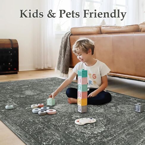 سجاد Seavish قابل للغسل لغرفة المعيشة سجاد منطقة 8x10 سجاد أزرق عتيق لغرفة النوم، سجاد غرفة الطعام منخفض الكومة لتزيين أرضية الطاولة لغرفة الحضانة وغرفة اللعب in Kuwait