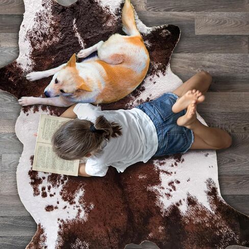Faux Fur Cowhide Rug 5.6 x 7.3 ft, Cow Print Area Rug Cute Animal Printed Carpets for Bedroom Living Room Rustic Western Home Decor, No Shedding and Easy to Clean in Saudi Arabia
