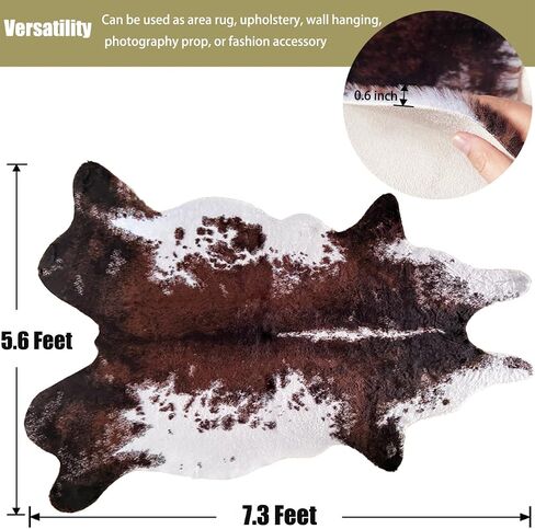 Faux Fur Cowhide Rug 5.6 x 7.3 ft, Cow Print Area Rug Cute Animal Printed Carpets for Bedroom Living Room Rustic Western Home Decor, No Shedding and Easy to Clean in Saudi Arabia