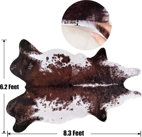 Faux Fur Cowhide Rug 5.6 x 7.3 ft, Cow Print Area Rug Cute Animal Printed Carpets for Bedroom Living Room Rustic Western Home Decor, No Shedding and Easy to Clean in Saudi Arabia