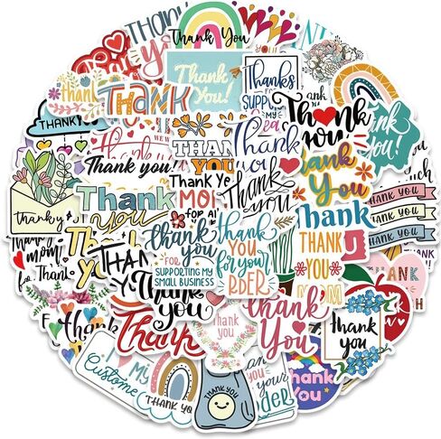 ملصقات شكرًا لك، 50 ورقة من ملصقات الفينيل المقاومة للماء، ملصقات مغلفات وبطاقات وملصقات القصاصات وأجهزة الكمبيوتر المحمولة للأطفال والمراهقين والبالغين ملصقات الصداقة الملهمة (شكرًا لك) in Kuwait