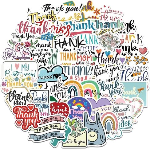 ملصقات شكرًا لك، 50 ورقة من ملصقات الفينيل المقاومة للماء، ملصقات مغلفات وبطاقات وملصقات القصاصات وأجهزة الكمبيوتر المحمولة للأطفال والمراهقين والبالغين ملصقات الصداقة الملهمة (شكرًا لك) in Kuwait