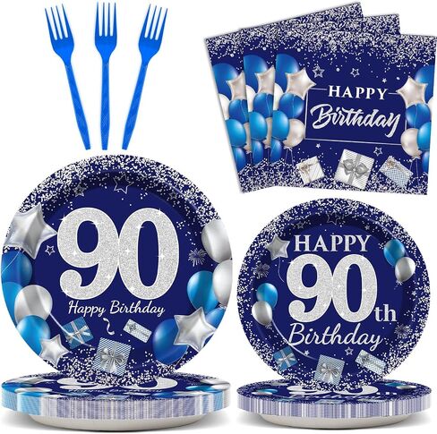 96 Pcs 20th Birthday Party Supplies Navy Blue and Silver Birthday Plates 20th Birthday Paper Tableware Happy Birthday Party Plates and Napkins Forks Blue Birthday Table Decorations for 24 Guests in Saudi Arabia