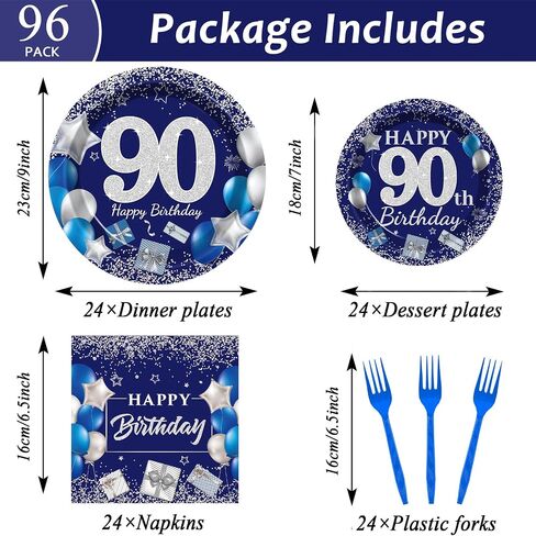 96 Pcs 20th Birthday Party Supplies Navy Blue and Silver Birthday Plates 20th Birthday Paper Tableware Happy Birthday Party Plates and Napkins Forks Blue Birthday Table Decorations for 24 Guests in Saudi Arabia