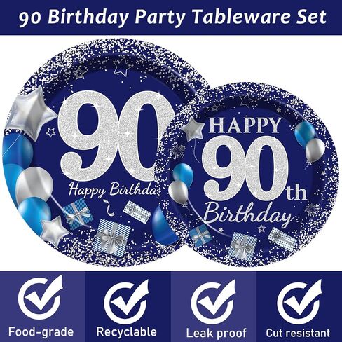 96 Pcs 20th Birthday Party Supplies Navy Blue and Silver Birthday Plates 20th Birthday Paper Tableware Happy Birthday Party Plates and Napkins Forks Blue Birthday Table Decorations for 24 Guests in Saudi Arabia