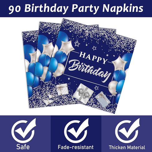 96 Pcs 20th Birthday Party Supplies Navy Blue and Silver Birthday Plates 20th Birthday Paper Tableware Happy Birthday Party Plates and Napkins Forks Blue Birthday Table Decorations for 24 Guests in Saudi Arabia