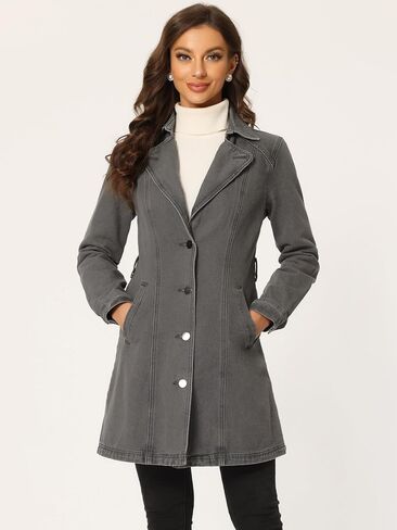 Allegra K Women's Jean Belted Notched Lapel Trench Long Denim Jacket in Saudi Arabia