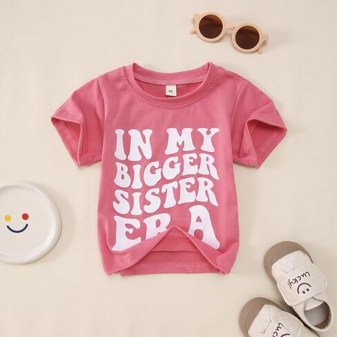 in My Bigger Sister Era Shirts Toddler Baby Girl T-Shirt Big Sister Announcement Outfit Summer Tops Short Sleeve Tee in Saudi Arabia