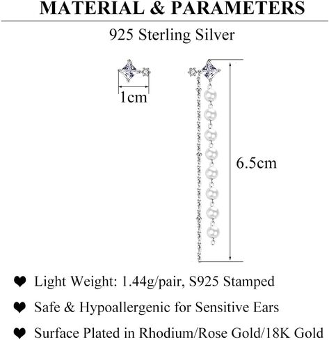 SLUYNZ 925 Sterling Silver Pearls Dangle Earrings Chain for Women Teen Girls Asymmetric CZ Studs Pearl Earrings Tassel in Saudi Arabia