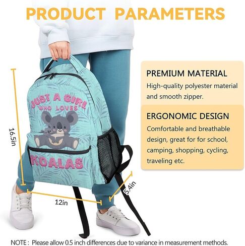 Kids School Backpack for Boys Girls, 16" Green Backpacks for School, Cute Koala Pattern Large Capacity Bookbag for Primary School in Saudi Arabia