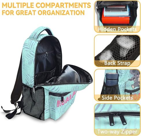 Kids School Backpack for Boys Girls, 16" Green Backpacks for School, Cute Koala Pattern Large Capacity Bookbag for Primary School in Saudi Arabia