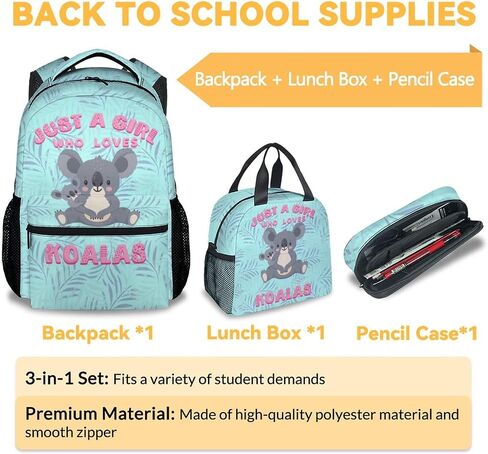 Kids School Backpack for Boys Girls, 16" Green Backpacks for School, Cute Koala Pattern Large Capacity Bookbag for Primary School in Saudi Arabia