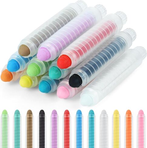Dustless Chalks Sidewalk-Chalk for Kids - Non-Toxic Washable Toddlers Chalks, Chalkboard Chalk Pen With Holder for Blackboard Drawing Writing Outdoor Art Play, 12 Pcs (12 colours) in Saudi Arabia