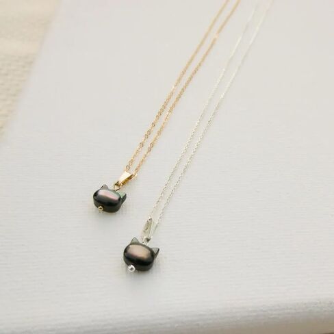 Black Cat Mother of Pearl Silver or 14k Gold Plated Necklace in Saudi Arabia