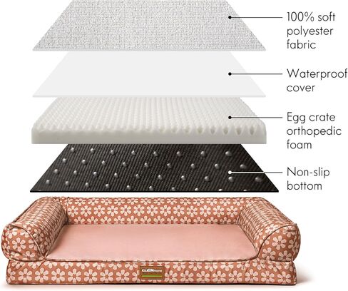 ClevaHome Comfort Orthopedic Dog Bed for Large Dogs - Waterproof Sofa Bed with Removable Bolsters & Washable Cover & Nonslip Bottom, Egg Foam Dog Sofa with Enhanced Head and Neck Support in Kuwait