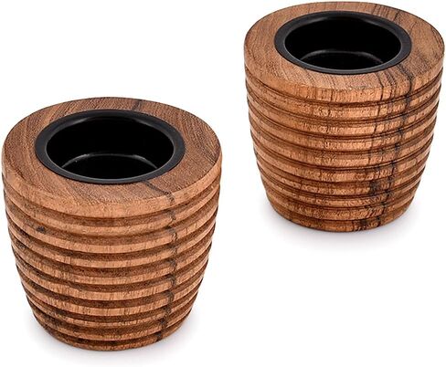 مجموعة حامل شموع من خشب أكاسيا مكونة من قطعتين لعيد الميلاد، والديكور، والزفاف، والحفلات، وأعياد الميلاد، وتزيين العطلات (3 بوصة × 3 بوصة × 2.5 بوصة) in Kuwait