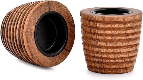 مجموعة حامل شموع من خشب أكاسيا مكونة من قطعتين لعيد الميلاد، والديكور، والزفاف، والحفلات، وأعياد الميلاد، وتزيين العطلات (3 بوصة × 3 بوصة × 2.5 بوصة) in Kuwait