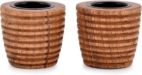 مجموعة حامل شموع من خشب أكاسيا مكونة من قطعتين لعيد الميلاد، والديكور، والزفاف، والحفلات، وأعياد الميلاد، وتزيين العطلات (3 بوصة × 3 بوصة × 2.5 بوصة) in Kuwait