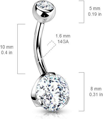 Pierced Owl - 14GA Double Jeweled Prong Set CZ Crystal 316L Stainless Steel Navel Belly Button Ring in Saudi Arabia