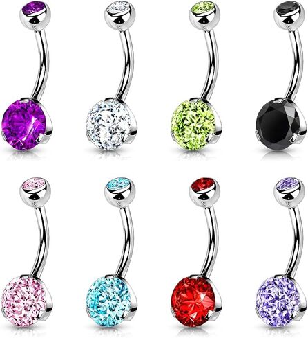 Pierced Owl - 14GA Double Jeweled Prong Set CZ Crystal 316L Stainless Steel Navel Belly Button Ring in Saudi Arabia
