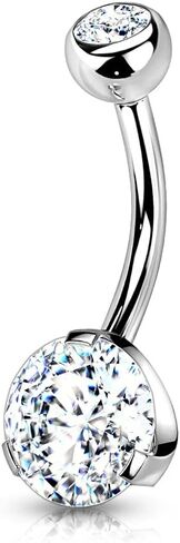 Pierced Owl - 14GA Double Jeweled Prong Set CZ Crystal 316L Stainless Steel Navel Belly Button Ring in Saudi Arabia