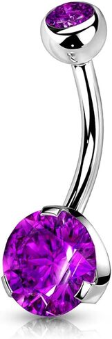 Pierced Owl - 14GA Double Jeweled Prong Set CZ Crystal 316L Stainless Steel Navel Belly Button Ring in Saudi Arabia