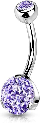 Pierced Owl - 14GA Double Jeweled Prong Set CZ Crystal 316L Stainless Steel Navel Belly Button Ring in Saudi Arabia