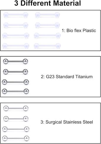 G23-تيتانيوم/بيوفلكس-بلاستيك/فولاذ جراحي 14G 14/16 مم حلقات الحلمة/اللسان مجموعة مجوهرات ثقب الجسم للنساء والرجال، لا تسبب الحساسية ومجوهرات ثقب الجسم بخيوط خارجية in Kuwait
