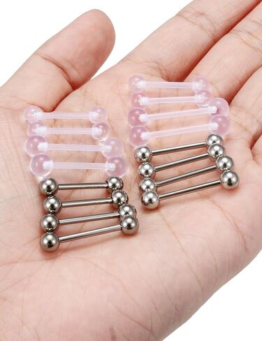 G23-تيتانيوم/بيوفلكس-بلاستيك/فولاذ جراحي 14G 14/16 مم حلقات الحلمة/اللسان مجموعة مجوهرات ثقب الجسم للنساء والرجال، لا تسبب الحساسية ومجوهرات ثقب الجسم بخيوط خارجية in Kuwait