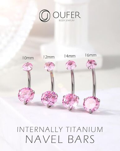 OUFER Titanium Belly Button Rings, Pink Belly Rings for Women, Cute Navel Piercing jewelry, 14G Long Belly Piercing Jewelry Internal Thread in Saudi Arabia