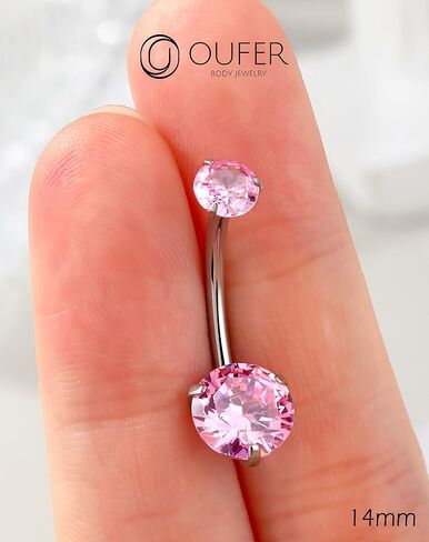 OUFER Titanium Belly Button Rings, Pink Belly Rings for Women, Cute Navel Piercing jewelry, 14G Long Belly Piercing Jewelry Internal Thread in Saudi Arabia