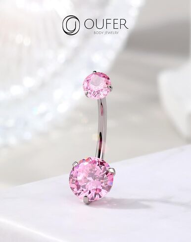 OUFER Titanium Belly Button Rings, Pink Belly Rings for Women, Cute Navel Piercing jewelry, 14G Long Belly Piercing Jewelry Internal Thread in Saudi Arabia
