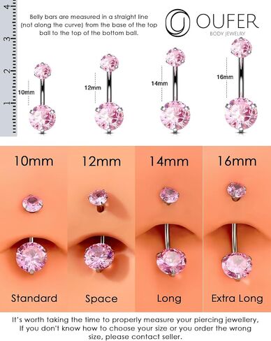 OUFER Titanium Belly Button Rings, Pink Belly Rings for Women, Cute Navel Piercing jewelry, 14G Long Belly Piercing Jewelry Internal Thread in Saudi Arabia
