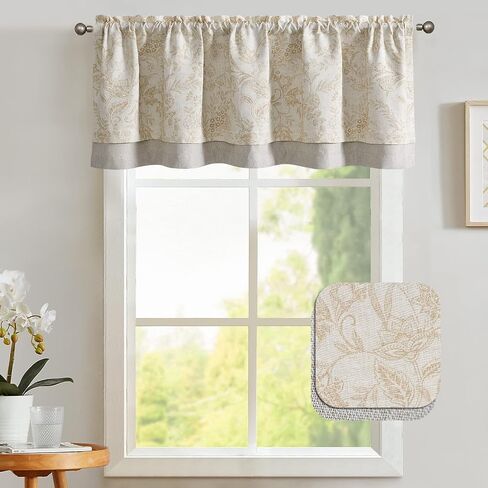 COLLACT Boho Valance Curtain Room Darkening Double Layer Kitchen Valance for Windows Living Room 18 Inch Grey Geometric Stripe Print Window Valance Farmhouse Overlay Valance Rod Pocket 1 Panel Grey in Saudi Arabia