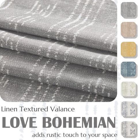 COLLACT Boho Valance Curtain Room Darkening Double Layer Kitchen Valance for Windows Living Room 18 Inch Grey Geometric Stripe Print Window Valance Farmhouse Overlay Valance Rod Pocket 1 Panel Grey in Saudi Arabia