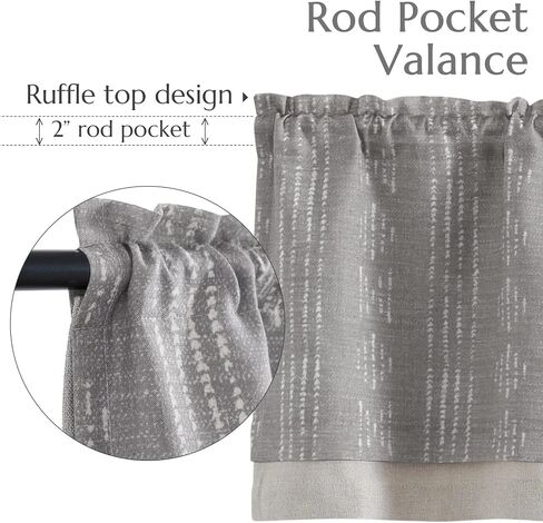 COLLACT Boho Valance Curtain Room Darkening Double Layer Kitchen Valance for Windows Living Room 18 Inch Grey Geometric Stripe Print Window Valance Farmhouse Overlay Valance Rod Pocket 1 Panel Grey in Saudi Arabia