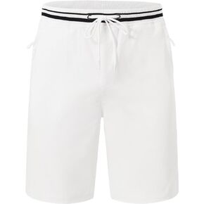 QPNGRP Men's Zipper Pocket Elastic Waistband Polyester Casual Shorts